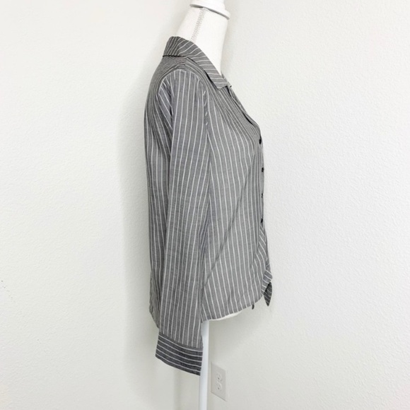 1.State NWT Tie Front Pinstriped Striped Button Down Blouse Gray Size XS - Picture 4 of 10